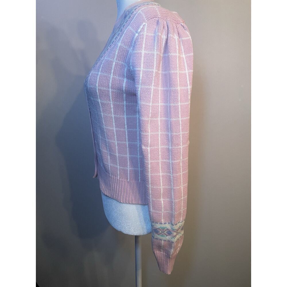 Vintage 80s Ralph Lauren Collection Cardigan Sweater Granny Knit Cotton M L Pink - Picture 4 of 9